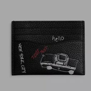 Coach Black Card Holder with White Sketch